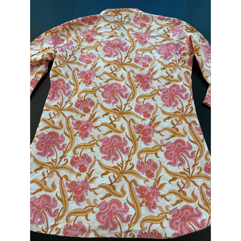 Westside Printed Cotton Tunic Shirt Womens Size M Floral Pink Sequin Lightweight - Picture 13 of 14